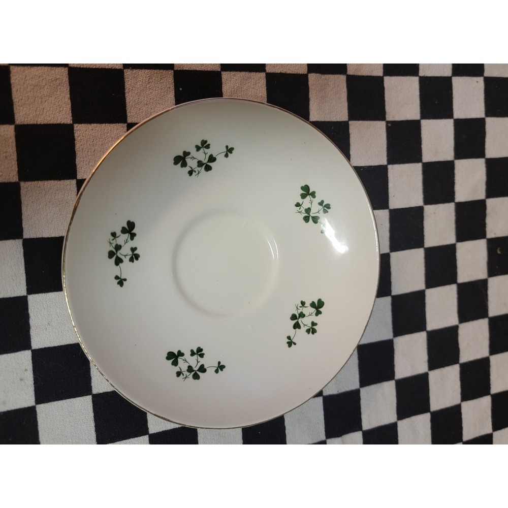 Vintage Shamrock‎ Clover Saucer 5.75 Inch White Green Gold Trim Unmarked